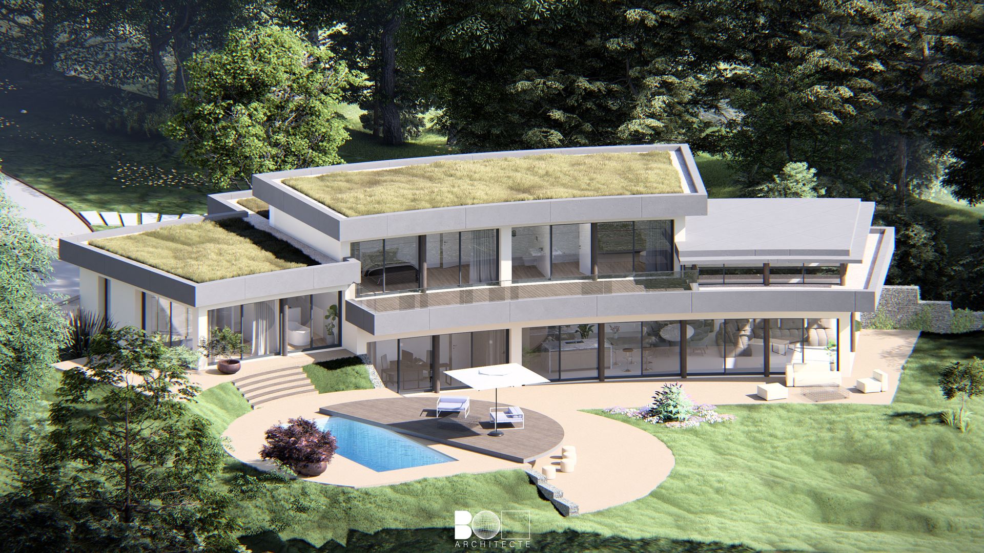 Vue depuis le jardin sur la maison Le Halage